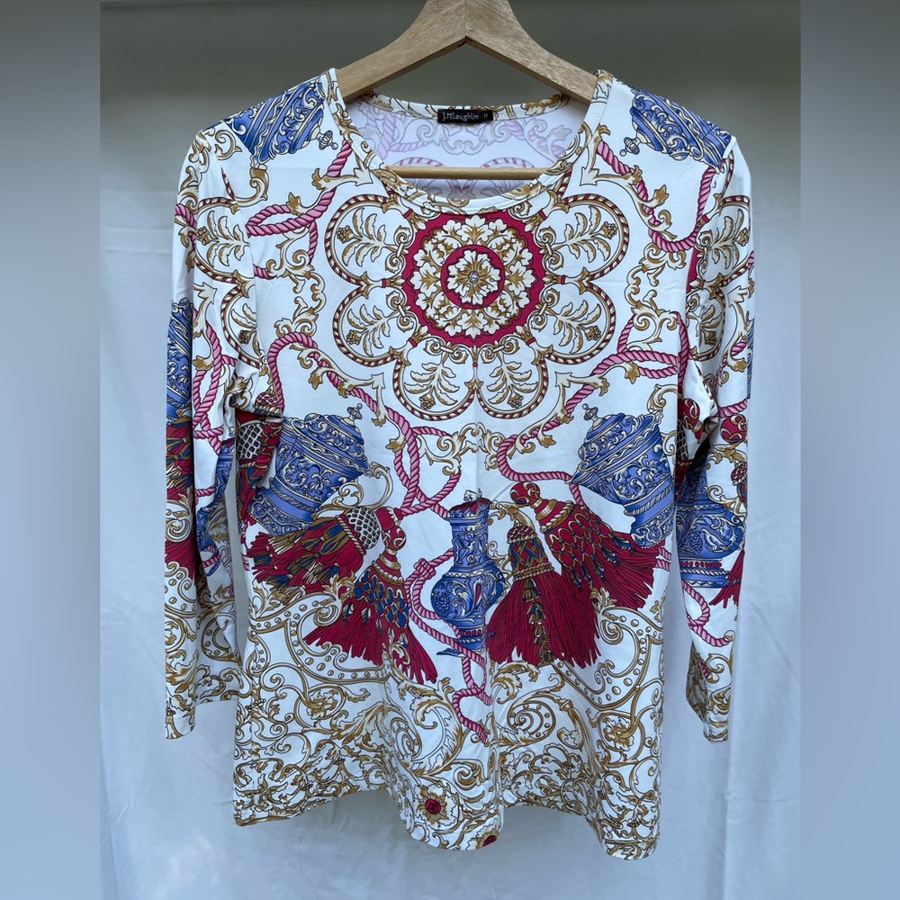 J. McLaughlin Women’s Scoop Neck Top Stretch Knit Catalina cloth 3/4 sleeve - Picture 2 of 12